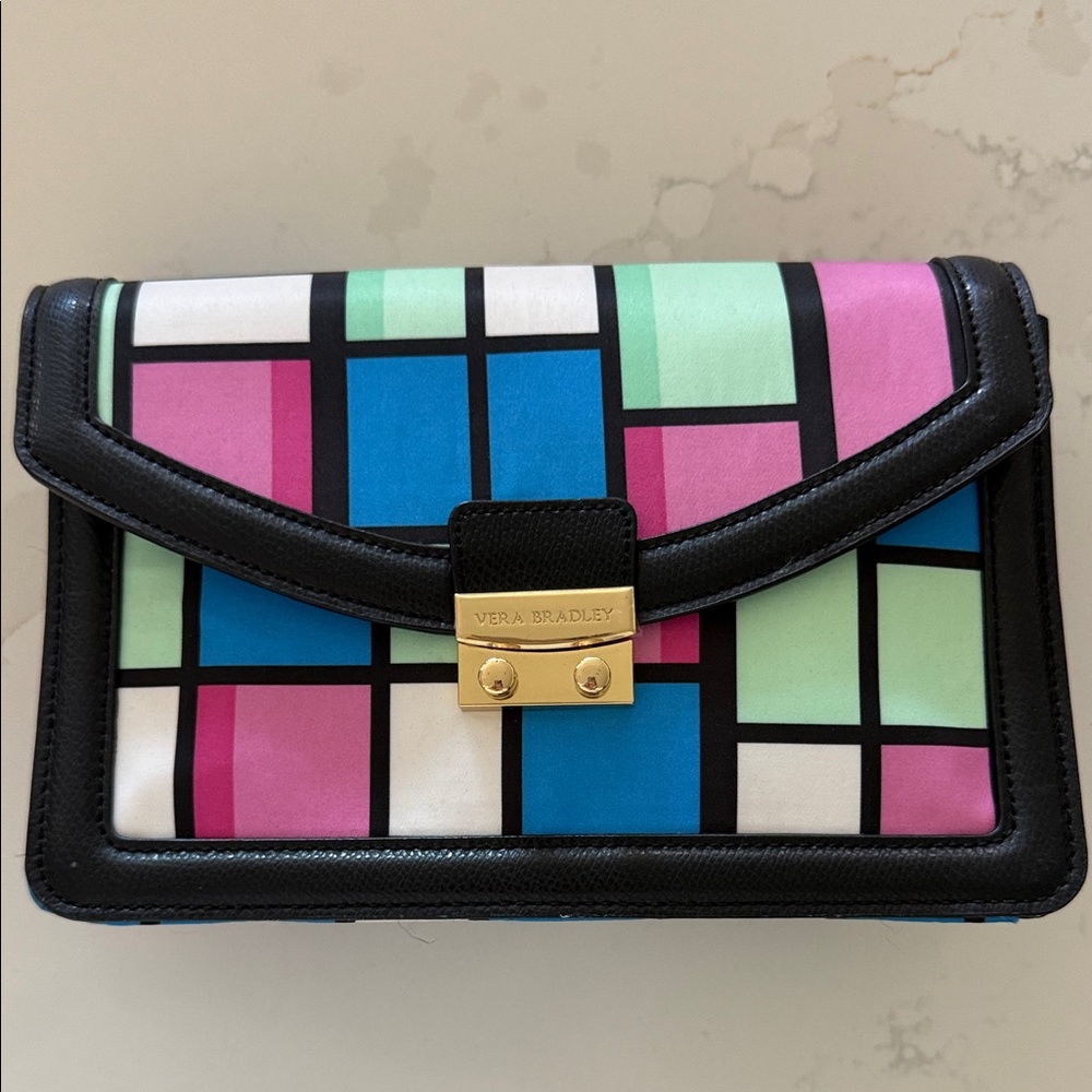 Vera Bradley Colorblock Grid Clutch in Pink, Blue, Mint & White